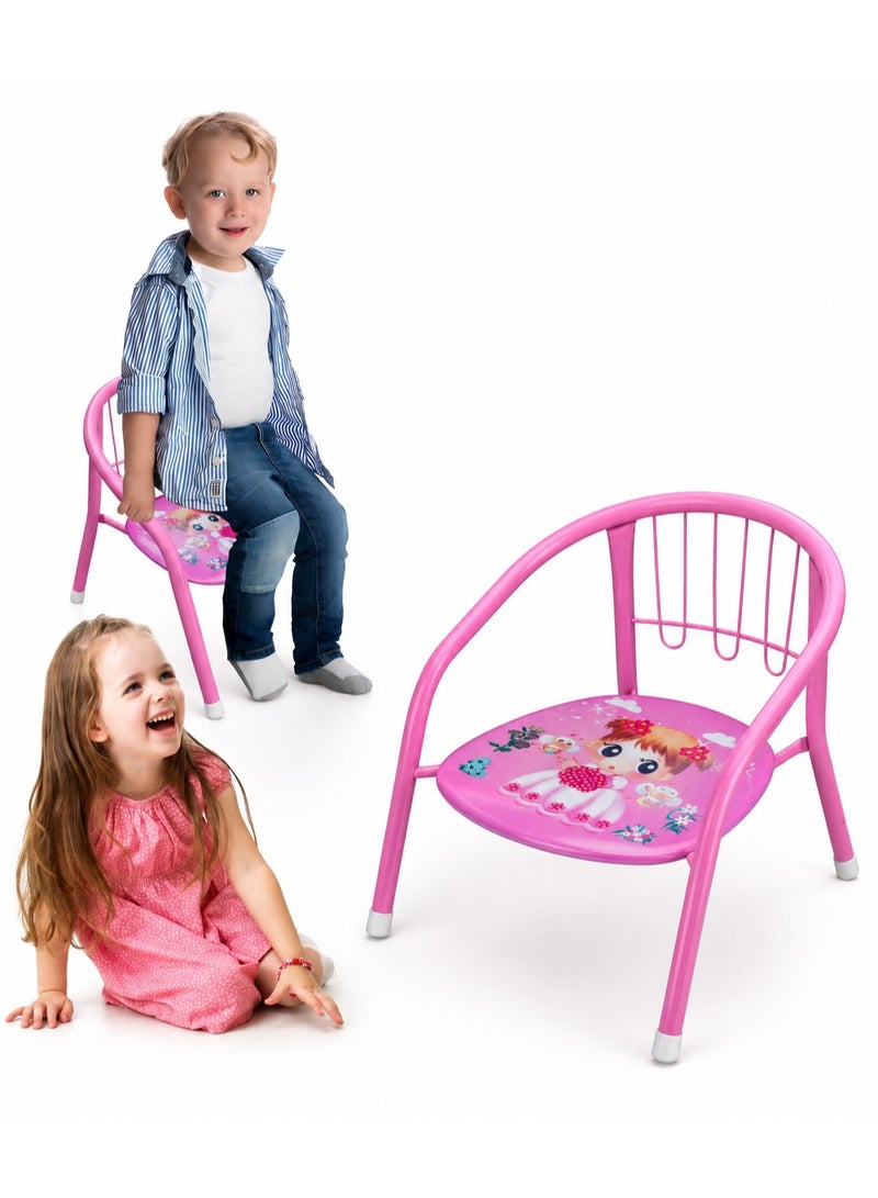 DBLEW Cute Design Baby Sitting Chairs Children Toddler Metal Frame Arm Outdoor With Squeak Pomp Pomp Sound For Study And Playing At Home Or School Strong Frame Kids Furniture Broad Wide Seating Boys Girls - Image 1