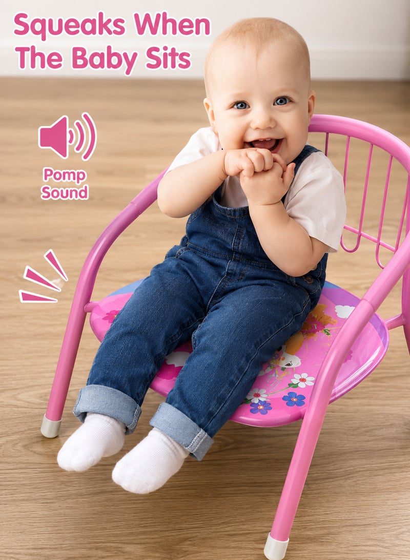 DBLEW Cute Design Baby Sitting Chairs Children Toddler Metal Frame Arm Outdoor With Squeak Pomp Pomp Sound For Study And Playing At Home Or School Strong Frame Kids Furniture Broad Wide Seating Boys Girls - Image 2