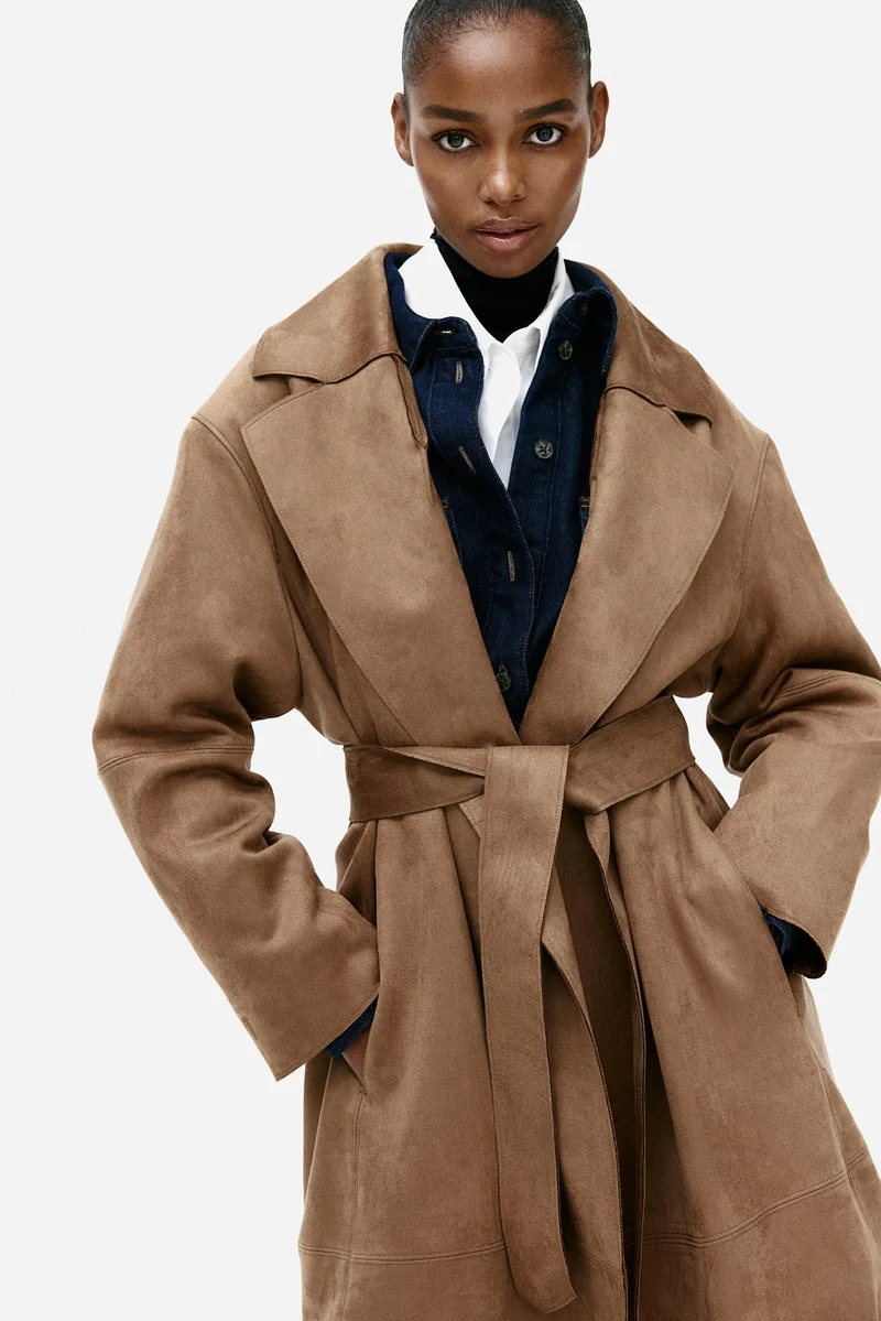 H&M Napped tie-belt coat