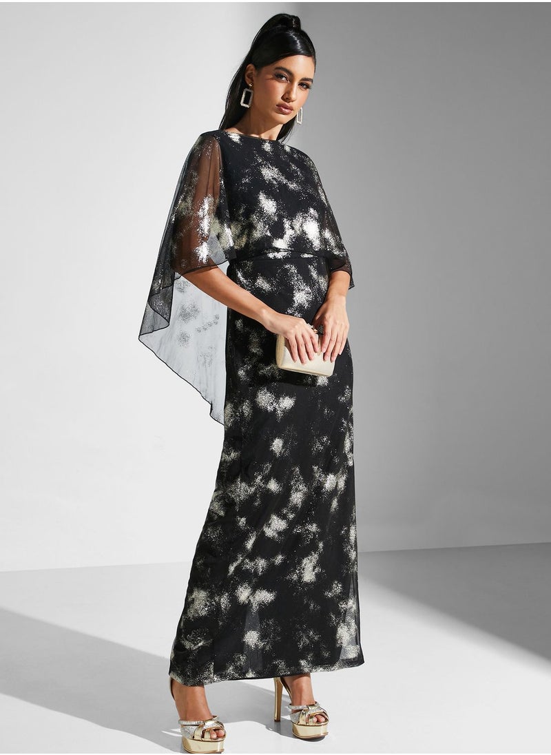 Golden Apple - Cape Sleeve Printed Dress - Image 1