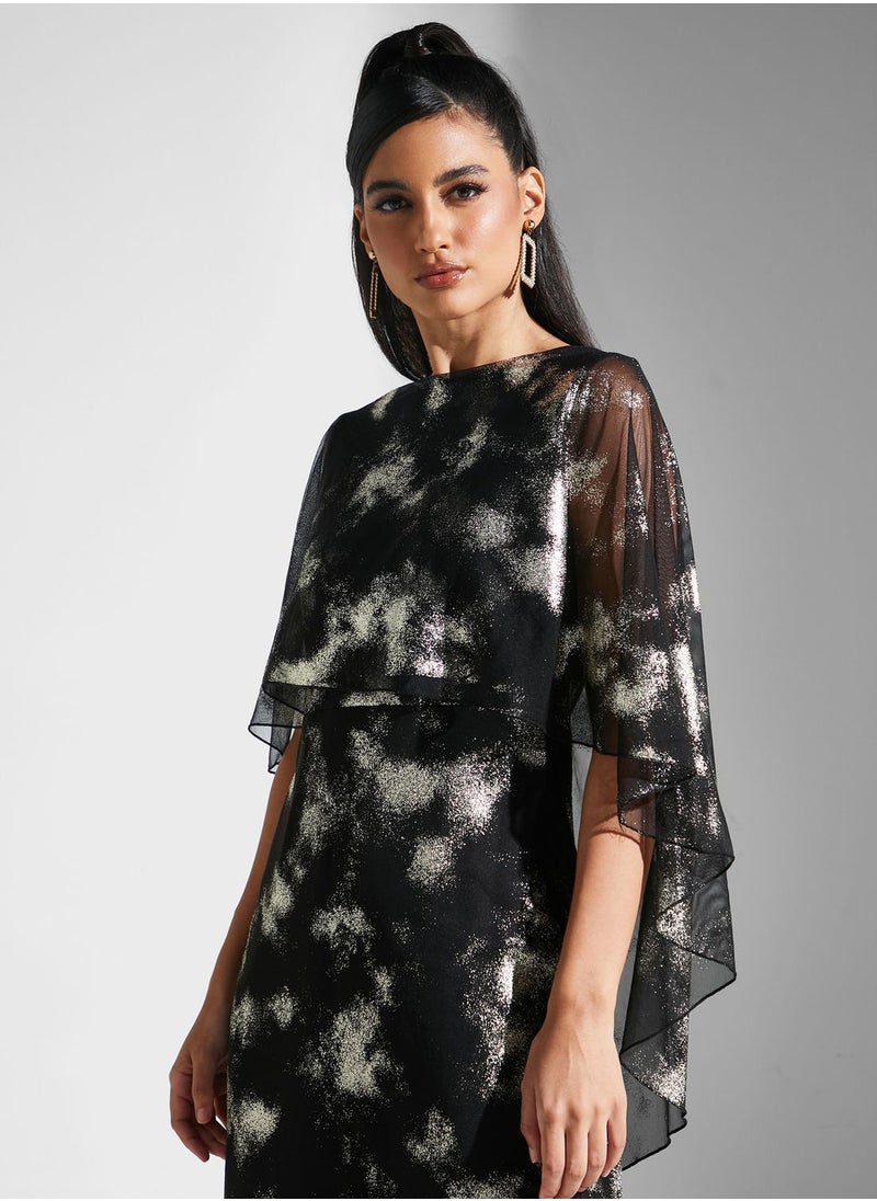 Golden Apple - Cape Sleeve Printed Dress - Image 1