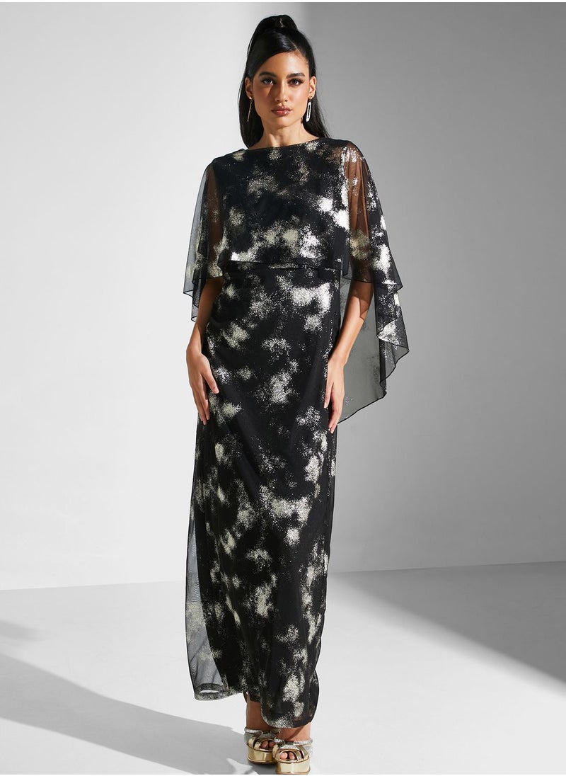 Golden Apple - Cape Sleeve Printed Dress - Image 1