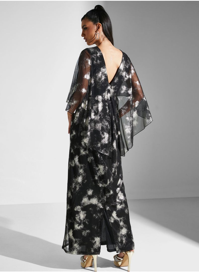 Golden Apple - Cape Sleeve Printed Dress - Image 1