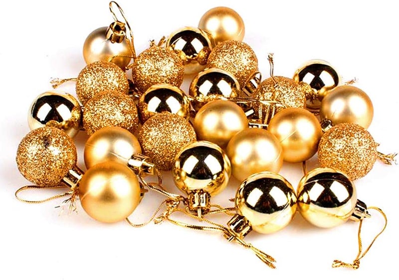 ALIMITOPIA 24pcs Christmas Ball Baubles 1.2 inches Shatterproof Plastic Hanging Balls Pendant for Xmas Tree Decoration (Tiny Size;Gold) - Image 2