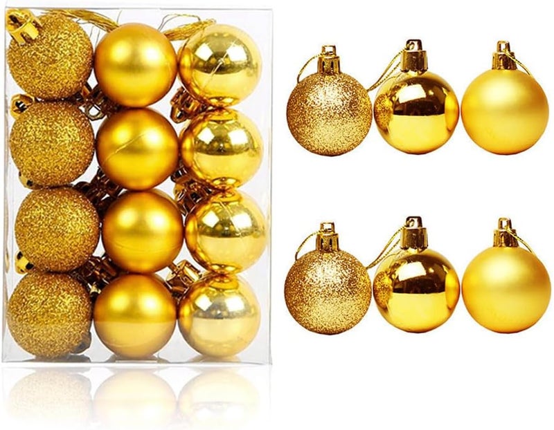 ALIMITOPIA 24pcs Christmas Ball Baubles 1.2 inches Shatterproof Plastic Hanging Balls Pendant for Xmas Tree Decoration (Tiny Size;Gold) - Image 1