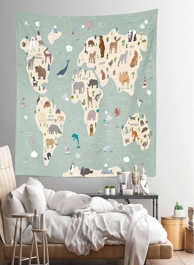 Loccor Animal World Map Tapestry for Kids Map World Cartoon Animal Educationa Learning Wall Hanging Tapestry for Children Bedroom Living Room Nursery Dorm Home Decor 80x60 inches - Image 5