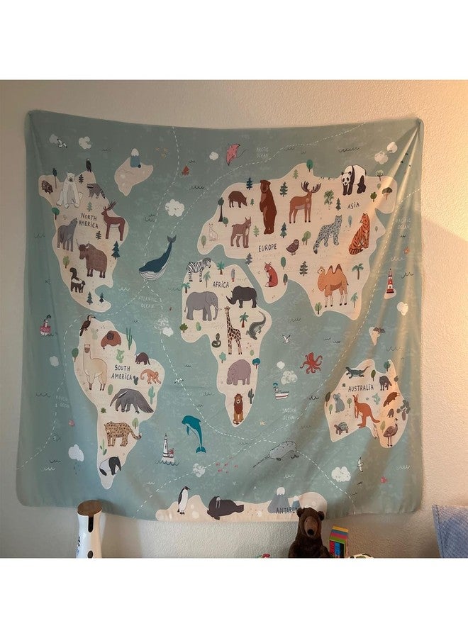 Loccor Animal World Map Tapestry for Kids Map World Cartoon Animal Educationa Learning Wall Hanging Tapestry for Children Bedroom Living Room Nursery Dorm Home Decor 80x60 inches - Image 2