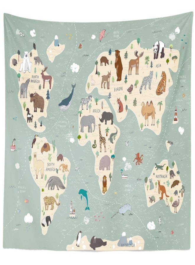 Loccor Animal World Map Tapestry for Kids Map World Cartoon Animal Educationa Learning Wall Hanging Tapestry for Children Bedroom Living Room Nursery Dorm Home Decor 80x60 inches - Image 4