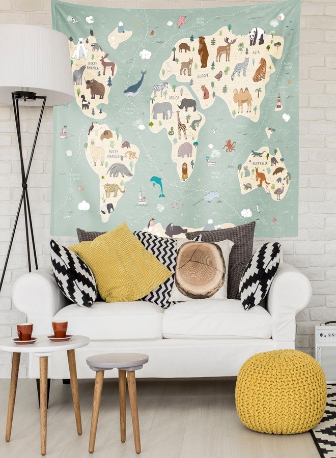 Loccor Animal World Map Tapestry for Kids Map World Cartoon Animal Educationa Learning Wall Hanging Tapestry for Children Bedroom Living Room Nursery Dorm Home Decor 80x60 inches - Image 3
