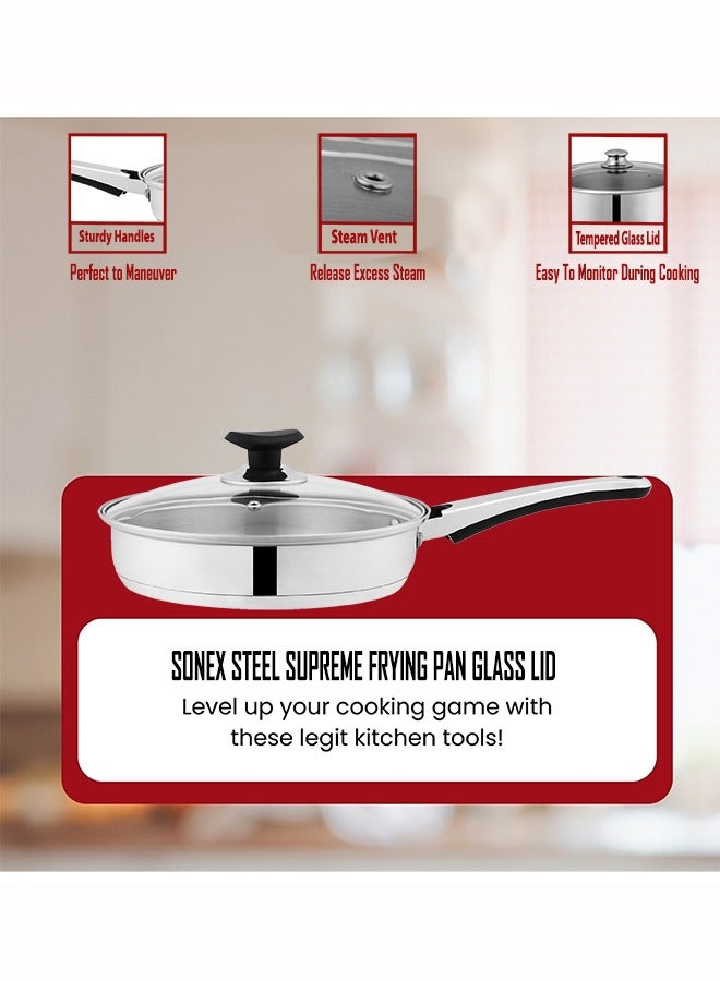 SONEX مقلاة سونكس سوبريم 20 سم (1 لتر) – ستانلس ستيل، غطاء زجاجي، مقبض مريح بارد، قاعدة ساندويتش، تصميم متين، آمنة في غسالة الصحون، مقلاة للقلي، متوافقة مع جميع أنواع المواقد - Image 4