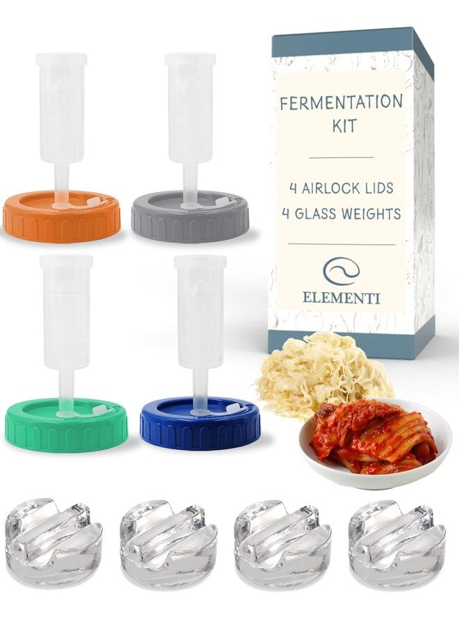 Elementi Mason Jar Fermentation Kit - Set of 4 Glass Fermenting Weights & Wide Mouth Mason Jar Fermentation Lids - Sauerkraut, Kimchi & Pickling Kit - Airlocks for Fermenting - Image 1