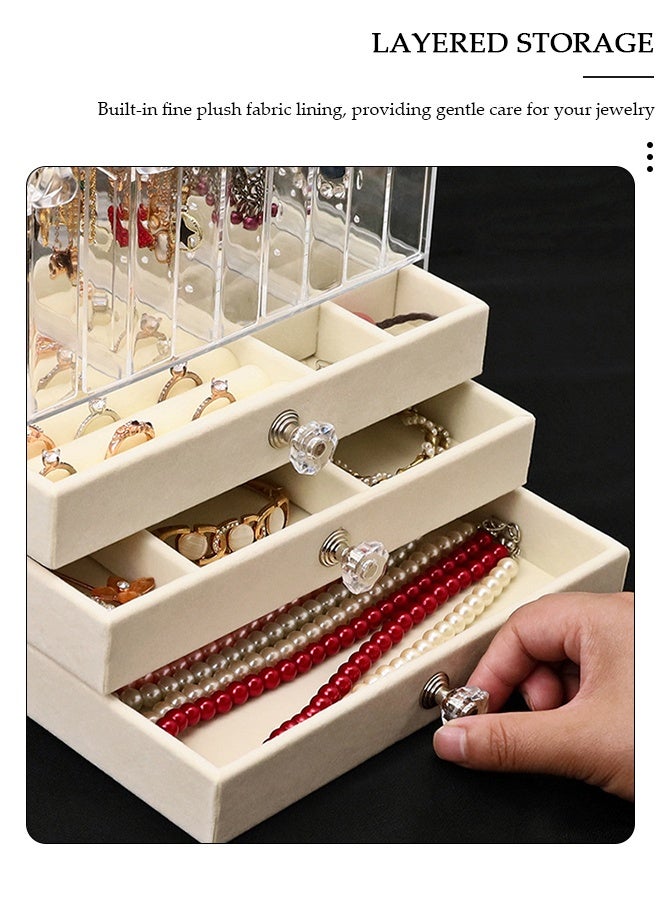 DUNISO Acrylic Jewelry Box, Clear Jewelry Organizer, with 4 Drawers & 2 Earring Holder, Dustproof Velvet Jewelry Display Case, For Bracelet Necklace Rings Storage, for Jewelry Storage and Display Gift - Image 4