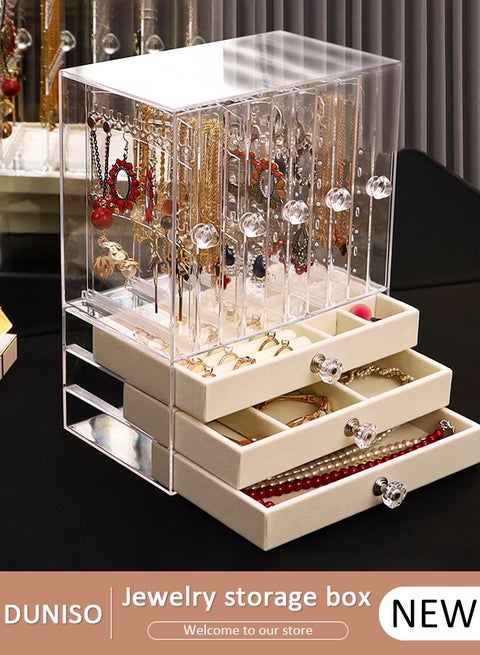 Acrylic Jewelry Box, Clear Jewelry Organizer, with 4 Drawers & 2 Earring Holder, Dustproof Velvet Jewelry Display Case, For Bracelet Necklace Rings Storage, for Jewelry Storage and Display Gift