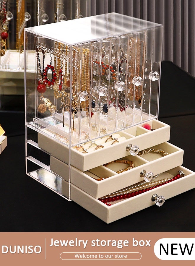 DUNISO Acrylic Jewelry Box, Clear Jewelry Organizer, with 4 Drawers & 2 Earring Holder, Dustproof Velvet Jewelry Display Case, For Bracelet Necklace Rings Storage, for Jewelry Storage and Display Gift - Image 1