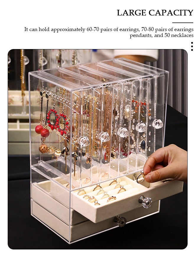 DUNISO Acrylic Jewelry Box, Clear Jewelry Organizer, with 4 Drawers & 2 Earring Holder, Dustproof Velvet Jewelry Display Case, For Bracelet Necklace Rings Storage, for Jewelry Storage and Display Gift - Image 3