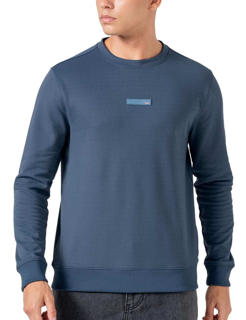 DAMENSCH Regular Fit Matt Solid Premium Microfibre Elastane Sweatshirt Dyes Soft Inner Fleece Fabric for Softer Feel, Comfortable Casual Wear Sweatshirt for Men - Nightfall Blue - M - Image 1