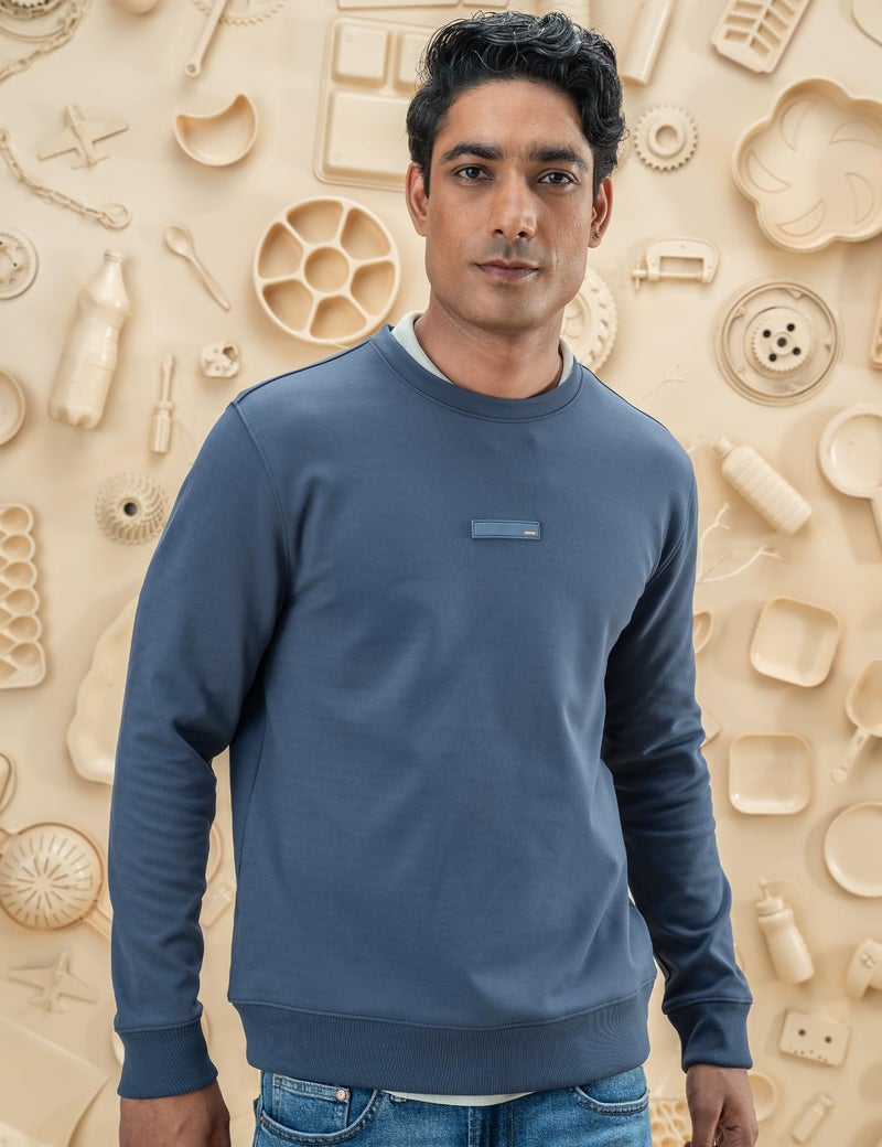 DAMENSCH Regular Fit Matt Solid Premium Microfibre Elastane Sweatshirt Dyes Soft Inner Fleece Fabric for Softer Feel, Comfortable Casual Wear Sweatshirt for Men - Nightfall Blue - M - Image 2