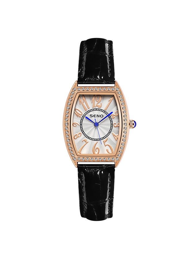 SENO Stylish Barrel-Shaped Black Leather Watch, Sparkling Diamond Numerals Waterproof Quartz Wristwatch, Versatile and Fashionable. - Image 1