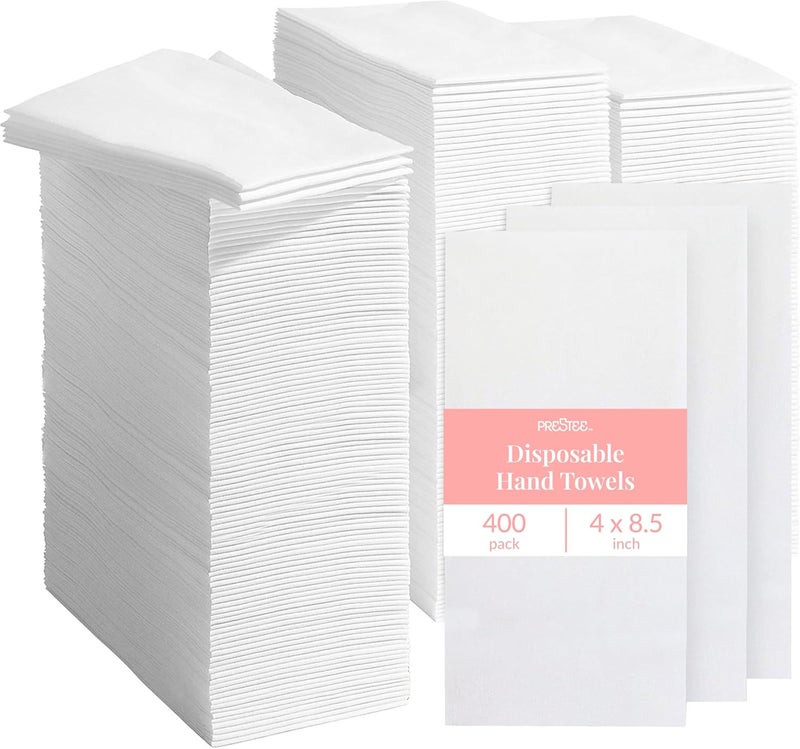 Prestee 400 Linen Feel Disposable Paper Hand Towels - White, Event Supplies, Disposable Guest Towels, Wedding Napkins, Disposable Napkins for Guest Bathroom, Christmas Parties, Holiday Dinners - Image 1