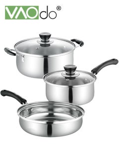 VAOdo 3PCS Pots and Pans Set Stock pots Milk Pots and Saucepans with Lids  Thickened Stainless Steel Material Cookware Set  - Image 1