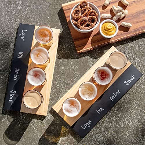 DECO D'Eco Beer Tasting Flight Sampler Boards (2 Pack) - Set Includes Eight 6 oz Pilsner Craft Brew Glasses & 2 Wooden Paddles w Chalkboards - Great for Football Games & Date Nights - Gift for Him - Image 3
