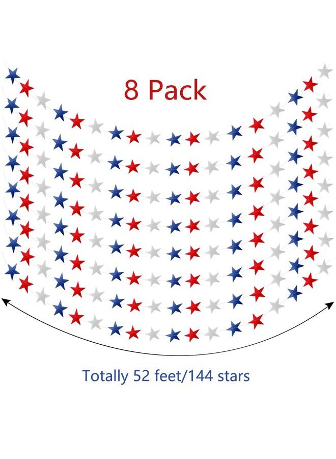 JIALWEN Patriotic Star Streamers Banner Garland Decorations for 4th of July Red White Blue Hanging Stars Banner Memorial Day Independence Day Celebration Veterans Day Party Decorations, 8 Pack - Image 3