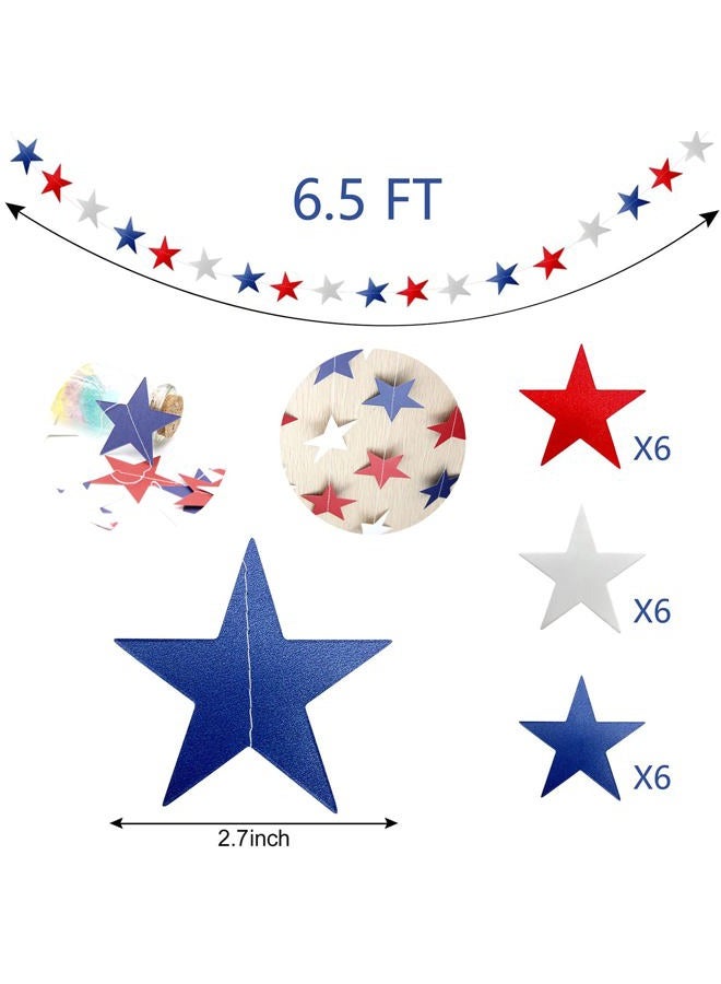 JIALWEN Patriotic Star Streamers Banner Garland Decorations for 4th of July Red White Blue Hanging Stars Banner Memorial Day Independence Day Celebration Veterans Day Party Decorations, 8 Pack - Image 2
