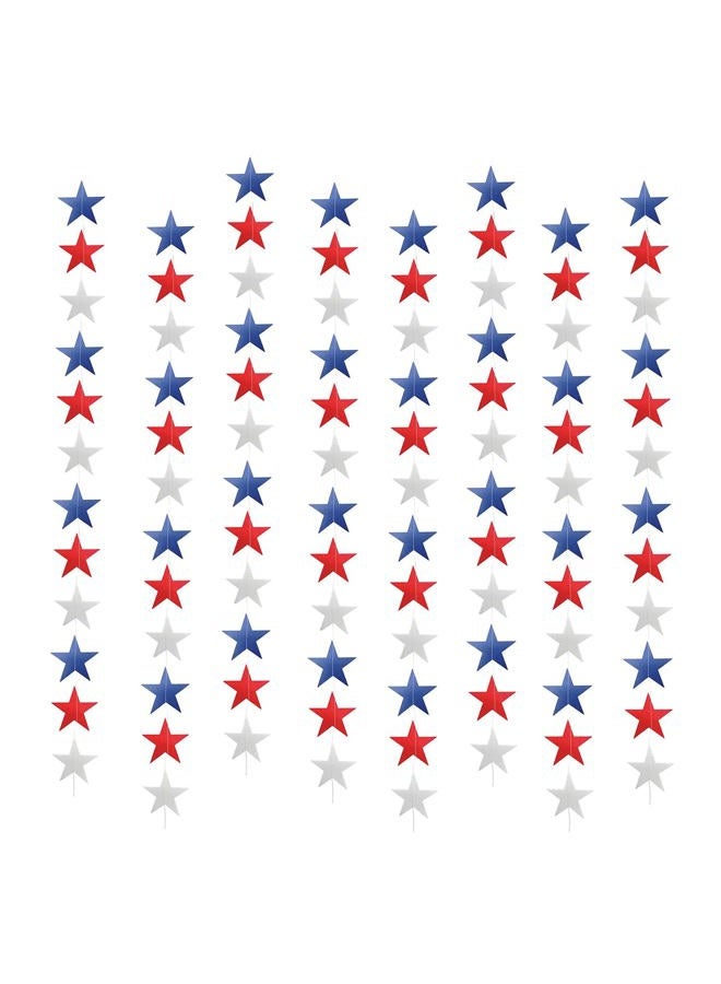 JIALWEN Patriotic Star Streamers Banner Garland Decorations for 4th of July Red White Blue Hanging Stars Banner Memorial Day Independence Day Celebration Veterans Day Party Decorations, 8 Pack - Image 1