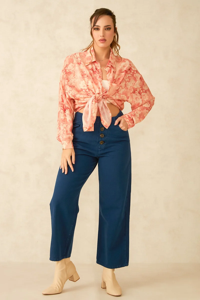 فيرجيو Solid Cotton High Waist Darkblue Ankle Jean for Women