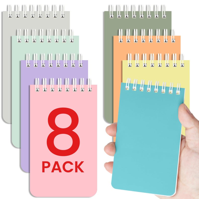 Taja Pocket Small Notebook 3" x 5", Set of 8 Mini Little Spiral Notebook, Nursing Notepad, Perfect for Work, School, Office, Nurse, Travel - Soft Harmony - Image 1