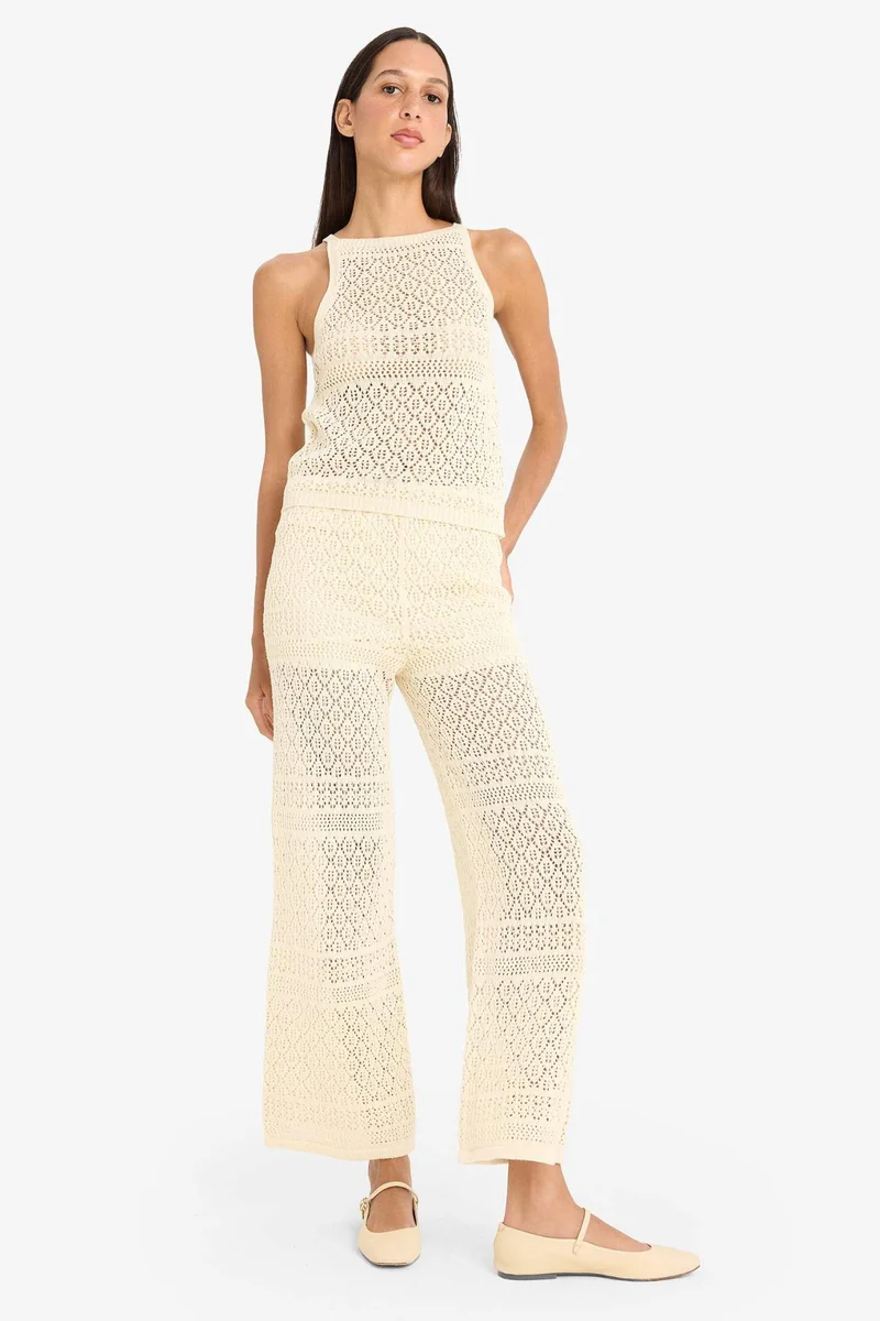 ديفاكتو Openwork Knitted Wide Leg Trousers