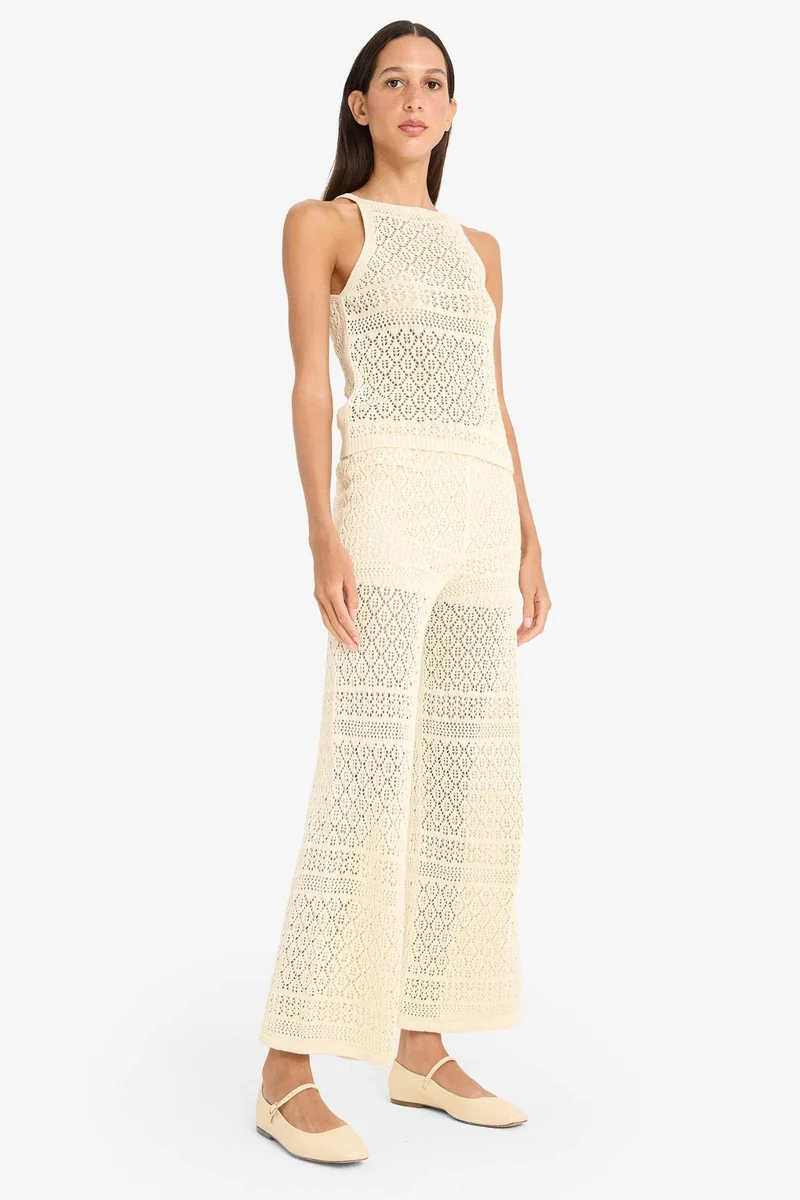 ديفاكتو Openwork Knitted Wide Leg Trousers