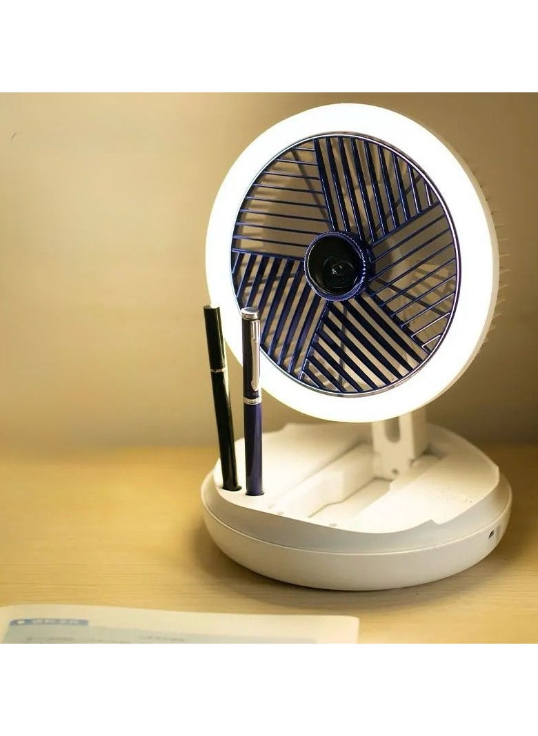 Generic USB Charging Foldable Table Fan, 4 Wind Speeds and Hook Wall Mounted Hanging Ceiling Fan with LED Light Travel Fan for Office Bedside Camping-No light - white, Multi-functional Folding Fan with Night Light, Wall-mounted Rechargeable Hanging Fan  - Image 3