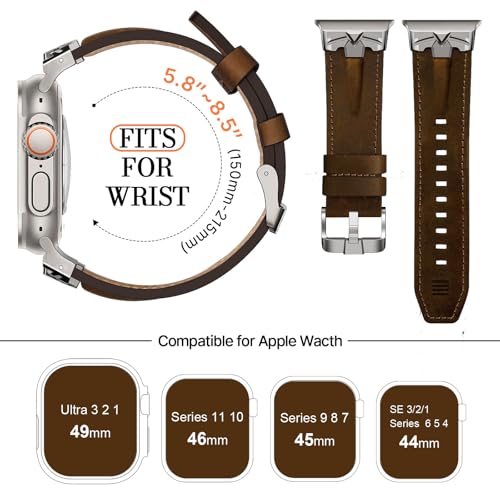 DABAOZA Leather Band Compatible for Apple Watch Ultra 3/2 Band 49mm 46mm 45mm 44mm,Genuine Leather Matel Replacement Strap for iWatch Ultra 3 2 1 Series 11 10 9 8 7 6 5 4 SE 3 2 1（Titanium/Walnut） - Image 3
