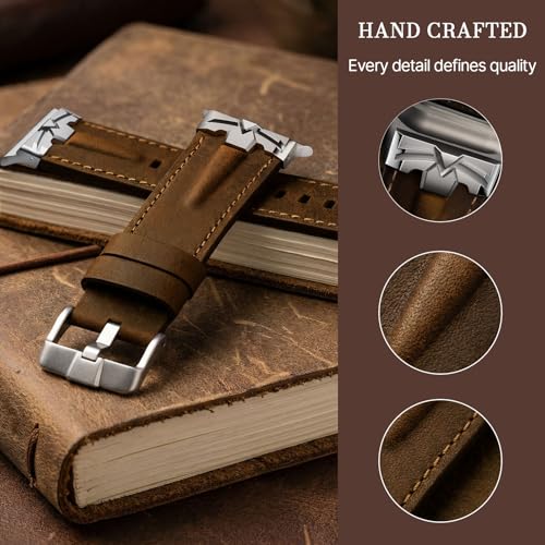 DABAOZA Leather Band Compatible for Apple Watch Ultra 3/2 Band 49mm 46mm 45mm 44mm,Genuine Leather Matel Replacement Strap for iWatch Ultra 3 2 1 Series 11 10 9 8 7 6 5 4 SE 3 2 1（Titanium/Walnut） - Image 4