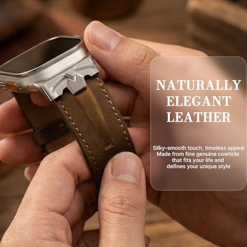 DABAOZA Leather Band Compatible for Apple Watch Ultra 3/2 Band 49mm 46mm 45mm 44mm,Genuine Leather Matel Replacement Strap for iWatch Ultra 3 2 1 Series 11 10 9 8 7 6 5 4 SE 3 2 1（Titanium/Walnut） - Image 5