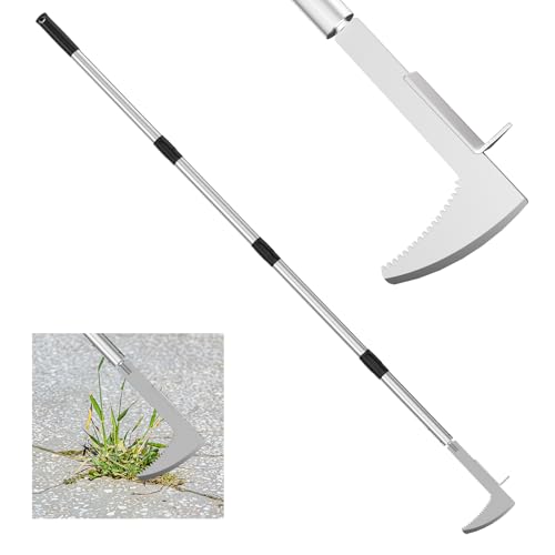 LIFFEE Crack Weeder, Stainless Steel Crevice Weeding Tool with 22'' to 64'' Adjustable Long Handle, L-Shaped Manual Weed Puller Spatula, Weed Remover Gardening Tool for Sidewalks Driveways Patio Pavers Rocks - Image 1