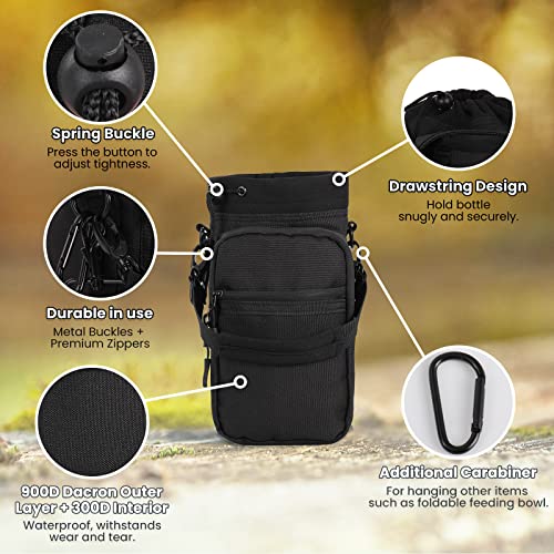 Nuovoware Water Bottle Carrier, 40oz Bottle Carrier Sports Water Bottle Holder with Adjustable Shoulder Strap, 2 Pockets Flask Sling Bag Drawstring Pouch for Climbing Hiking Walking, Carbon Black - Image 5