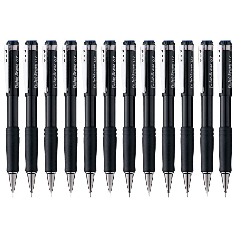 Pentel Twist-Erase III Mechanical Pencil, (0.7mm), Black Barrel, 12 Pack (QE517A) - Image 1