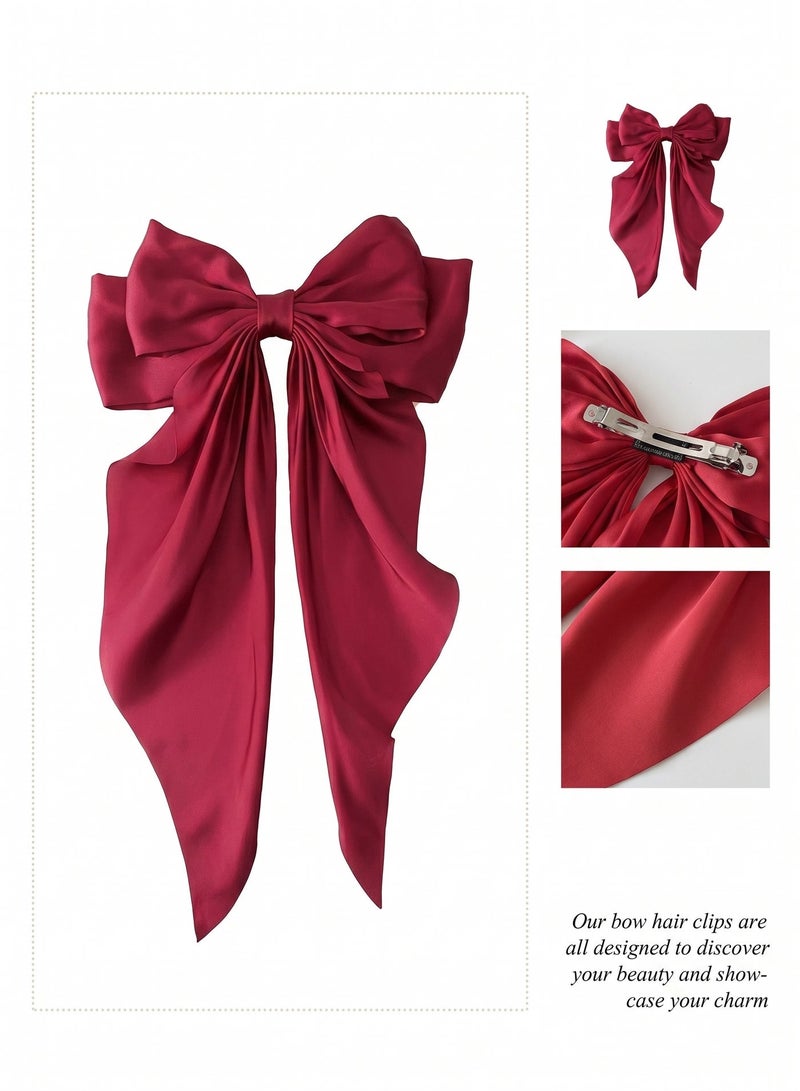 AceLuste 3-piece Women Bow Hair Clips, Long Tail Satin Ribbon Bow Hair Clips for Women and Girls, Valentine's Day, Birthday, Mother's Day, Party Decoration Gifts(Black, White and Red) - Image 2