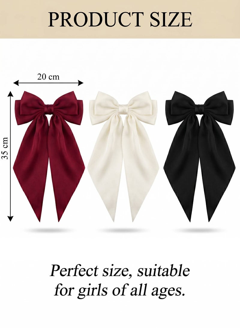 AceLuste 3-piece Women Bow Hair Clips, Long Tail Satin Ribbon Bow Hair Clips for Women and Girls, Valentine's Day, Birthday, Mother's Day, Party Decoration Gifts(Black, White and Red) - Image 3