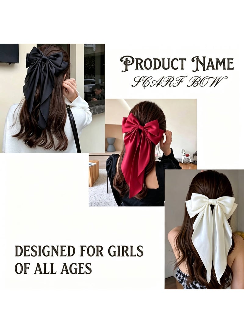 AceLuste 3-piece Women Bow Hair Clips, Long Tail Satin Ribbon Bow Hair Clips for Women and Girls, Valentine's Day, Birthday, Mother's Day, Party Decoration Gifts(Black, White and Red) - Image 4