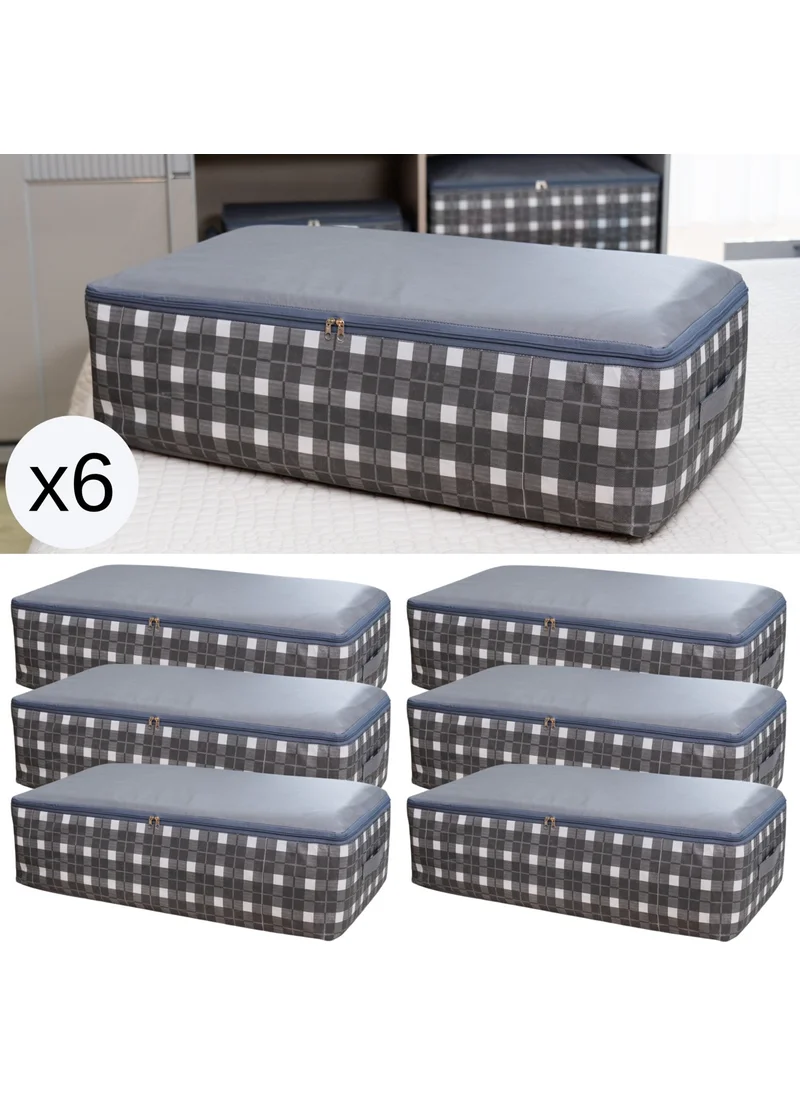 Nacarev 6 Pieces Mega Size Square Patterned Plaid Gray Base Organizer Pillow Quilt Clothing Scrap 75X40X20 cm