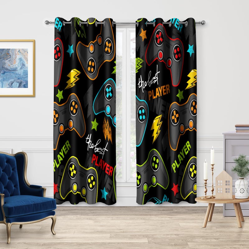 Jekeno Gamer Gamepad Blackout Curtains Colorful Gaming PlayStation Controllers Print Drapes Decor Boys Kids Teens Bedroom Playroom Room Darkening Grommet Window Treatments 2 Panels Set 52x84 Inch - Image 2