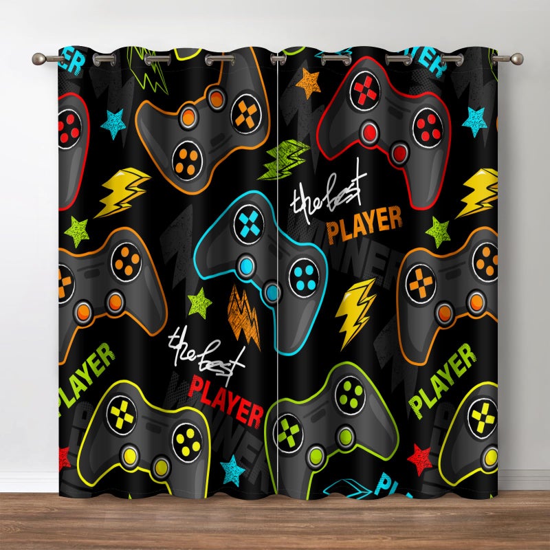 Jekeno Gamer Gamepad Blackout Curtains Colorful Gaming PlayStation Controllers Print Drapes Decor Boys Kids Teens Bedroom Playroom Room Darkening Grommet Window Treatments 2 Panels Set 52x84 Inch - Image 1
