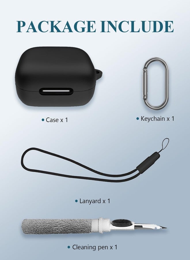 WUNIAK Case for Soundcore by anker P30i Earbuds, Soft Silicone Protective Portable Scratch Shock Resistant Hard Shell with Cleaner Kit & Carabiner & Lanyard，Black - Image 2