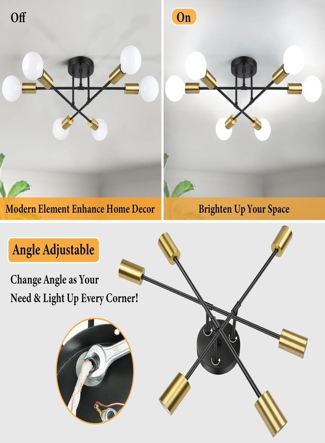Bosceos Modern Sputnik Chandelier, 6-Light Farmhouse Semi Flush Mount Ceiling Light Fixtures, Industrial Chandeliers for Dining Room Kitchen Bedroom Living Room Hall Foyer Entryway (Black and Gold) - E26 Base - Image 5