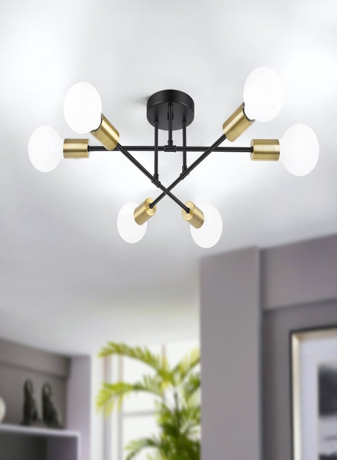 Bosceos Modern Sputnik Chandelier, 6-Light Farmhouse Semi Flush Mount Ceiling Light Fixtures, Industrial Chandeliers for Dining Room Kitchen Bedroom Living Room Hall Foyer Entryway (Black and Gold) - E26 Base - Image 1