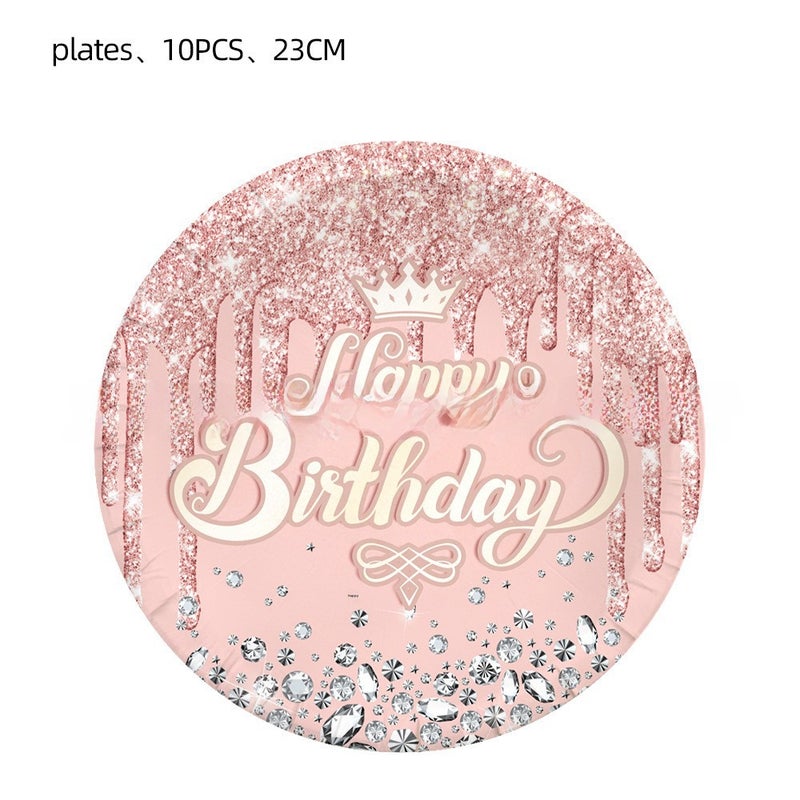 Pink Lotus Diamond Birthday Party Tableware Set 9 inch plate 10p-pink diamond birthday 