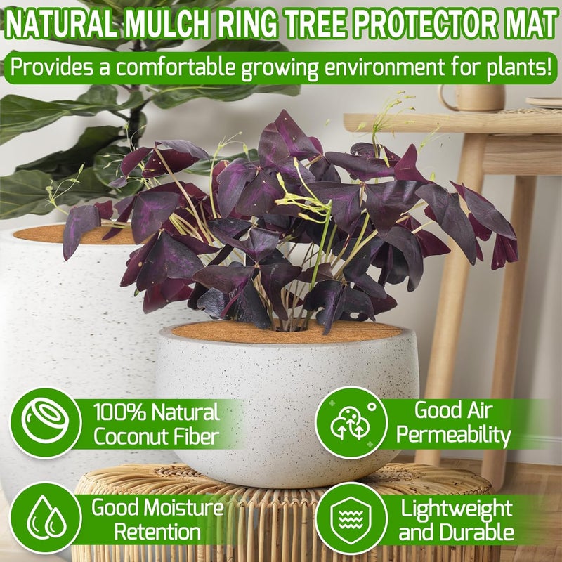 ZeeDix 3 Pack Coconut Fiber Mulch Ring, 14 Inch Coco Coir Tree Ring Mulch Mat, 100% Natural Tree Protector Mat Plant Cover Ring Coconut Coir Discs Tree Mats Mulch Rings for Indoor Outdoor Trees Plants - Image 3